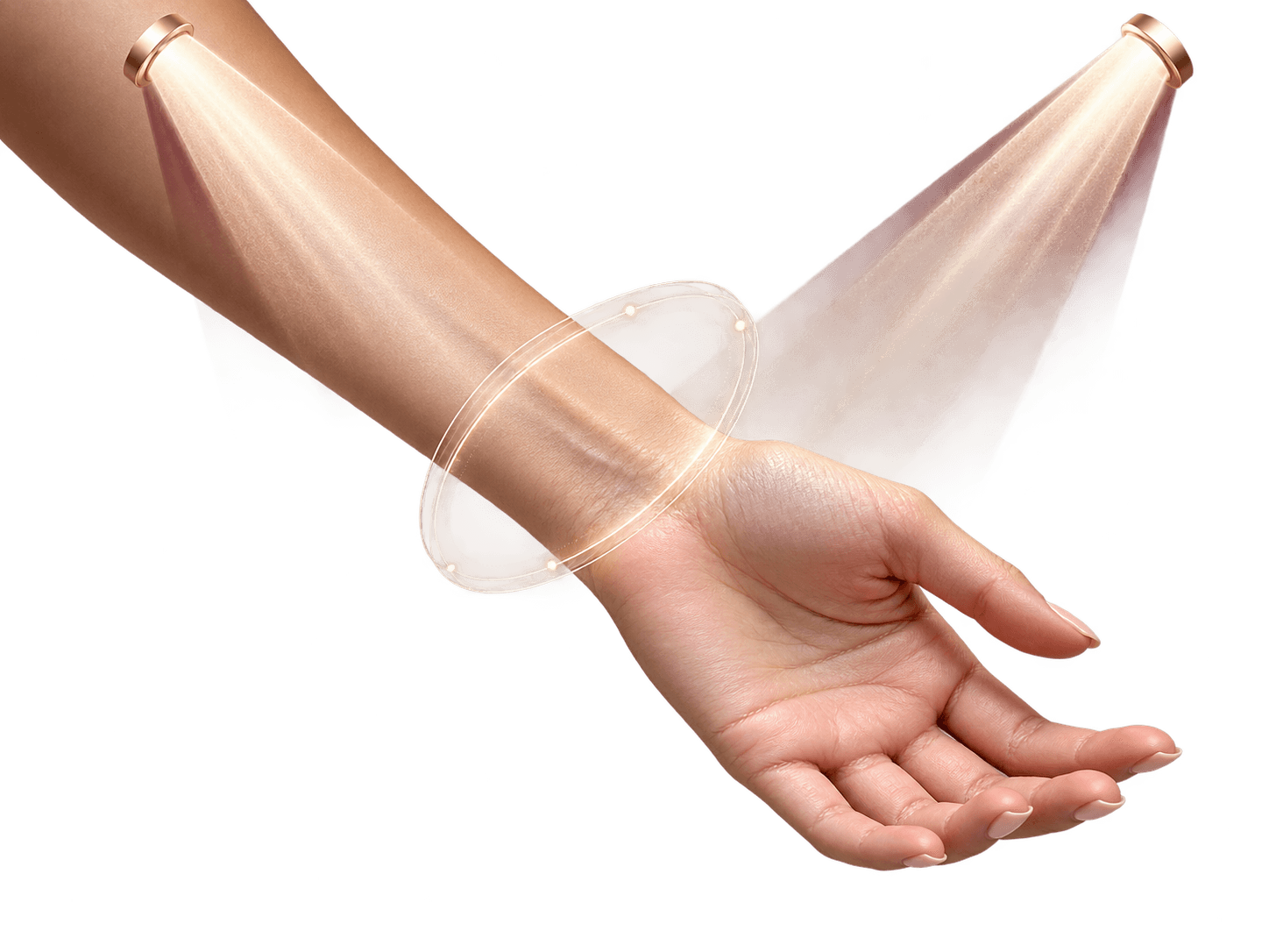 3D wrist positioning sample with palm facing upward and soft light arriving evenly from both sides